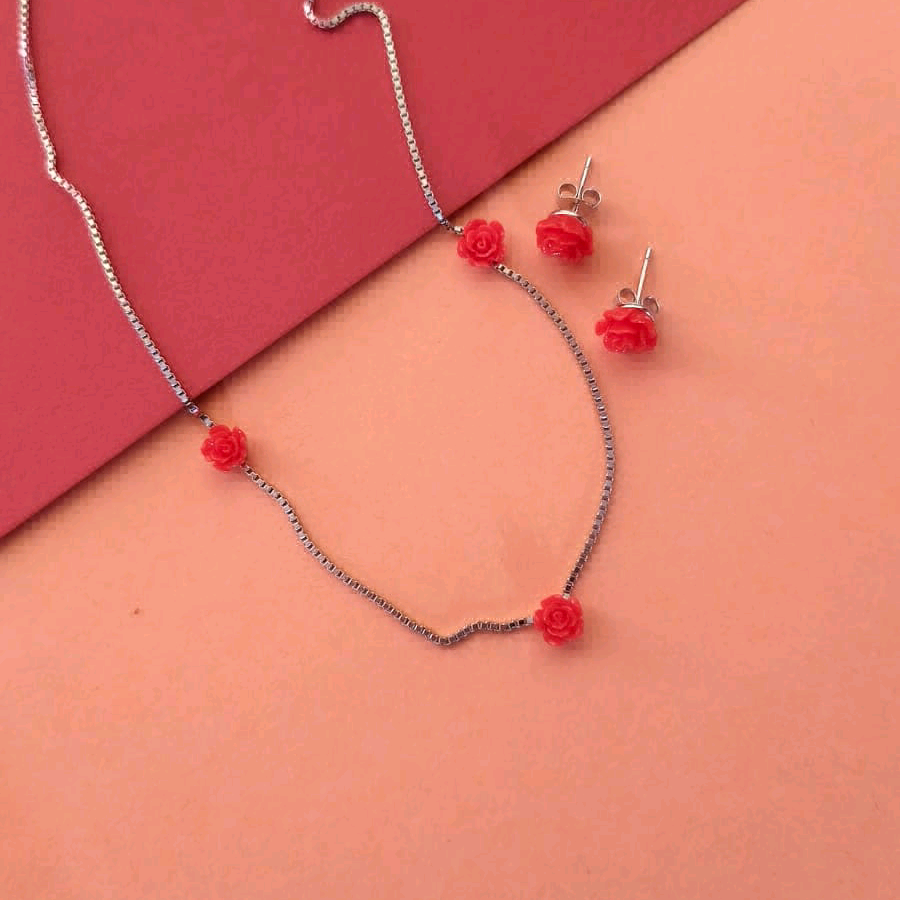 Red Rose Necklace Made With Pure 925 Silver 